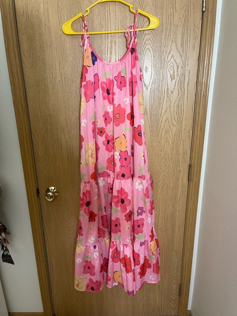 Pink Floral Tiered Maxi Dress